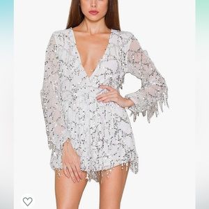 Long Sleeve White Soft Lining Casual Jumpsuit Romper with Sequins